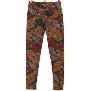 LuLaRoe Leggings Orange Green Yellow Pink Digital Roses Floral One Size OS‎